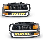 LED Headlights Assembly Headlamps Replacement Compatible with 1999-2002 Chevy Silverado 2000-2006 Chevy Suburban Tahoe DRL Turn Signal Hi/Low Beam with Bulbs (NOT FIT for GMC)